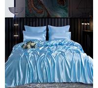 ROOEE Set completo di biancheria da letto in raso di seta, 6 pezzi, lenzuolo con angoli, copripiumino, 4 federe. Colore - Sky Size - King Size