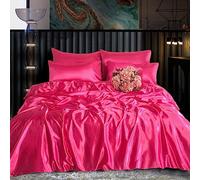 Rooee - Set completo di biancheria da letto in raso di seta, 6 pezzi, lenzuolo con angoli, copripiumino, 4 federe. Colore - Rosa Fucsia Taglia - Matrimoniale