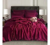 Rooee - Set completo di biancheria da letto in raso di seta, 6 pezzi, lenzuolo con angoli, copripiumino, 4 federe. Colore - Borgogna Taglia - Matrimoniale