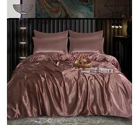 ROOEE Set completo di biancheria da letto in raso di seta, 6 pezzi, lenzuolo con angoli, copripiumino e 4 federe. Colore: rosa cipria, taglia super king