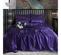 ROOEE - Set completo di biancheria da letto in seta satinata, 6 pezzi, lenzuolo con angoli, copripiumino, 4 federe, colore: Melanzana