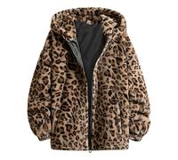 Roolev Cappotto leopardo da uomo Tasche a maniche lunghe Cerniera Inverno ispessito su due lati Peluche Giacca con cappuccio Capispalla