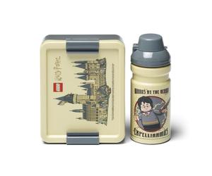 Room Copenhagen LEGO LUNCH SET - Harry Potter Hogwarts Design, Borraccia 390ml e Lunch Box, Design Iconico, Perfetto per Scuola, Ufficio e Viaggi, Lavabile in Lavastoviglie, Beige & grigio