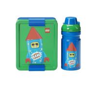 Room Copenhagen LEGO LUNCH SET - ICONIC Design, divertente e funzionale, bottiglia da 390 ml e contenitore per il pranzo per bambini e adulti, per pasti in viaggio, verde e blu