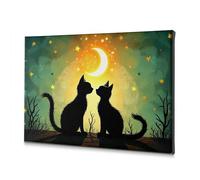 Room Decor - Tela decorativa da parete con due gatti sotto il cielo illuminato dalla luna, decorazione pasquale cristiana (40 x 60 cm)