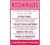 Room Rules Targa in metallo divertente per adolescenti ragazze ragazzo camera da letto stanza da gioco decorazione da parete decorazione per porte dormitorio accessori da parete cose fantastiche 20,3