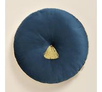 ROOM99 Allure, cuscino rotondo, 45 cm, cuscino decorativo, in velluto, con frange, colore blu scuro, 1 pezzo