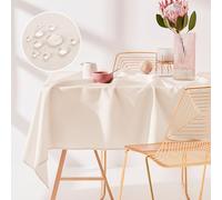 ROOM99 Aura, tovaglia 140 x 260 cm, antimacchia, lavabile, impermeabile, antimacchia, in poliestere, rettangolare, decorazione per banchetti, per tutto l'anno, crema
