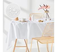 ROOM99 Aura - Tovaglia 140 x 350 cm, antimacchia, lavabile, impermeabile, antimacchia, in poliestere, rettangolare, decorazione per banchetti per tutto l'anno, colore bianco