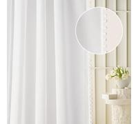 ROOM99 Malia Spirit - Tenda con occhielli, 140 x 280 cm, larghezza x altezza per soggiorno, trasparente, moderna, per soggiorno, camera da letto, con pompon bianco, 1 pezzo