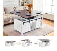 Roomark Tavolino da salotto regolabile in altezza, moderno stile rustico, pieghevole, con vano portaoggetti e scomparto nascosto, tavolino in legno per soggiorno (piano del tavolo 120 x 110 cm)