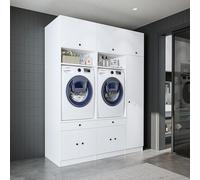 ROOMART Armadietto da parete per lavanderia e ripostiglio, in 3 colori, larghezza 179 cm, con ripiano estraibile • bianco, rovere nero (con armadietto, bianco)