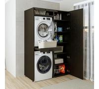 ROOMART Armadietto da Parete per Lavatrice e Asciugatrice, Larghezza 127 cm, Torre Lavatrici con 5 Ripiani (Rovere Nero)