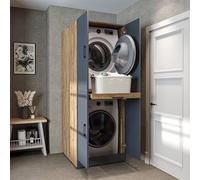 ROOMART Armadietto Lavatrice Dora per Asciugatrice e Lavatrice in 4 Colori con Porte & Tavola Estensibile (Antracite Rovere)