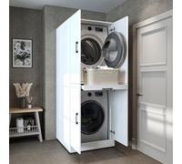 ROOMART Armadietto Lavatrice Dora per Asciugatrice e Lavatrice in 4 Colori con Porte & Tavola Estensibile (Bianco)