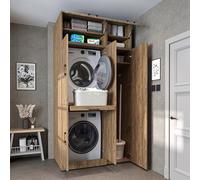 Roomart - Armadietto per lavatrice e asciugatrice Dora in 4 colori, con ante e pannello scorrevole, in rovere bianco, rovere antracite, altezza 230 cm