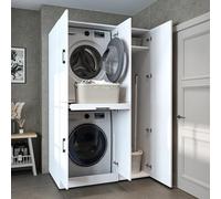 Roomart - Armadietto per lavatrice e asciugatrice Dora in 4 colori, con ante e pannello scorrevole, in rovere bianco, rovere antracite, rovere bianco