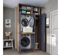 Roomart - Armadietto per lavatrice e asciugatrice Dora in 4 colori, con ante e pannello scorrevole, in rovere bianco, rovere antracite