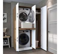 Roomart - Armadietto per lavatrice e asciugatrice Dora in 4 colori, con ante e pannello scorrevole, in rovere bianco, rovere antracite, altezza 230 cm