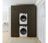 ROOMART Armadio da parete asciugatrice a lavatrice, larghezza 187 cm, bianco, rovere, nero rovere (rovere nero, altezza: 240 x 187 x 67 cm)