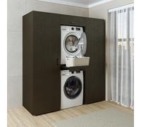 ROOMART Armadio da parete asciugatrice a lavatrice, larghezza 187 cm, bianco, rovere, nero rovere (rovere nero, altezza: 205 x 187 x 67 cm)