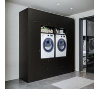 ROOMART Armadio da parete per lavanderia e ripostiglio - 224 cm - Armadio alto con ripiano estraibile - Armadio di conversione lavatrice & scaffale (rovere nero, V1: 224 x 230 x 67 cm (L x A x P)