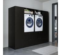 ROOMART Armadio da parete per lavanderia e ripostiglio - 224 cm - Armadio alto con ripiano estraibile - Armadio di ricambio per lavatrice & scaffale (rovere nero, V2: 224 x 184 x 67 cm (L x A x P)