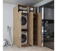 ROOMART Armadio Lavatrice Dora-II - 115 cm di larghezza per lavatrice e asciugatrice (quercia, con armadio da appoggio (115 × 230 × 73,8 cm (BHT)))