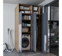 ROOMART Armadio Lavatrice Dora-II - 115 cm di larghezza per lavatrice e asciugatrice (rovere antracite, con armadio a muro (115 × 230 × 73,8 cm (BHT)))