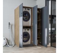 ROOMART Armadio Lavatrice Dora-II - 115 cm di larghezza per lavatrice e asciugatrice (rovere antracite, senza armadietto (115 × 186 × 73,8 cm (BHT)))