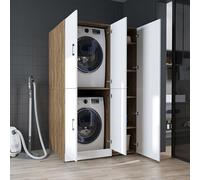 ROOMART Armadio Lavatrice Dora-II - 115 cm di larghezza per lavatrice e asciugatrice (rovere bianco, senza armadietto (115 × 186 × 73,8 cm (BHT)))