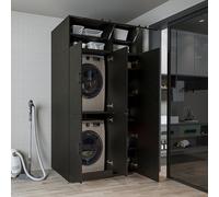 ROOMART Armadio Lavatrice Dora-II - 115 cm di larghezza per lavatrice e asciugatrice (rovere nero, con armadio a muro (115 × 230 × 73,8 cm (BHT)))