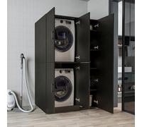 ROOMART Armadio Lavatrice Dora-II - 115 cm di larghezza per lavatrice e asciugatrice (rovere nero, senza armadietto (115 × 186 × 73,8 cm (BHT)))