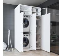 ROOMART Armadio Lavatrice Dora-II - 130 cm di larghezza per lavatrice e asciugatrice (bianco, con armadietto da appoggio: (HBT): 230 x 130 x 73,8 cm)