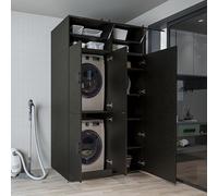 ROOMART Armadio Lavatrice Dora-II - 130 cm di larghezza per lavatrice e asciugatrice (rovere nero, con armadietto da appoggio: (HBT): 230 x 130 x 73,8 cm)