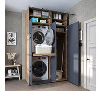 ROOMART Dora - Armadietto per lavatrice e asciugatrice, larghezza 130 cm, in 4 colori, con ante e tavola estraibile, bianco, rovere antracite, rovere (230 cm di altezza, rovere antracite)