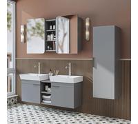 ROOMART LYCIA - Set di mobili da bagno, 120 cm, 4 pezzi, con lavabo in ceramica, armadietto a specchio e armadietto laterale, mobili da bagno in 4 colori (grigio, armadietto a specchio)