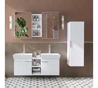 ROOMART LYCIA - Set di mobili da bagno, 120 cm, 4 pezzi, con lavabo in ceramica, armadietto a specchio e armadietto laterale, mobili da bagno in 4 colori (bianco, armadietto a specchio)