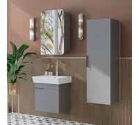 ROOMART LYCIA - Set di mobili da bagno, 50 cm, con lavabo in ceramica, armadietto a specchio, mobile laterale, mobili da bagno in 4 colori (grigio chiaro, set completo