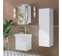 ROOMART LYCIA - Set di mobili da bagno, 50 cm, con lavabo in ceramica, armadietto a specchio, mobile laterale, mobili da bagno in 4 colori (bianco, set completo