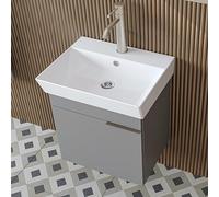 ROOMART LYCIA - Set di mobili da bagno, 50 cm, con lavabo in ceramica, armadietto a specchio, mobile laterale, mobili da bagno in 4 colori (grigio chiaro, base con lavandino)