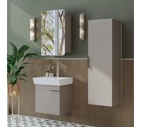 ROOMART LYCIA - Set di mobili da bagno, 50 cm, con lavabo in ceramica, armadietto a specchio, mobile laterale, mobili da bagno in 4 colori (sandbegie, set completo
