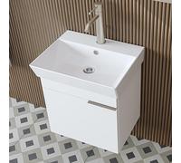 ROOMART LYCIA - Set di mobili da bagno, 50 cm, con lavabo in ceramica, armadietto a specchio, mobile laterale, mobili da bagno in 4 colori (bianco, base con lavandino)