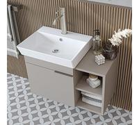 ROOMART LYCIA - Set di mobili da bagno, 72 cm, 4 pezzi, con lavabo in ceramica, armadietto a specchio e armadietto laterale, mobili da bagno in 4 colori (beige, base con lavandino)
