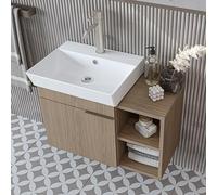 ROOMART LYCIA - Set di mobili da bagno, 72 cm, 4 pezzi, con lavandino in ceramica, armadietto a specchio e armadietto laterale, mobili da bagno in 4 colori (rovere chiaro), base con lavandino
