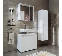 ROOMART MELONA Set di mobili da bagno, 3 pezzi, in 4 colori, 65 cm, armadietto a specchio, armadio alto (bianco, set completo)