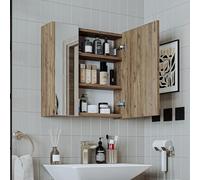 ROOMART MELONA Set di mobili da bagno, 3 pezzi, in 4 colori, 65 cm, armadietto a specchio, armadio alto (rovere e specchio)