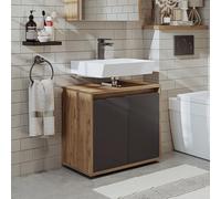 ROOMART MELONA Set di mobili da bagno, 3 pezzi, in 4 colori, 65 cm, armadietto a specchio, armadio alto (rovere antracite, armadio)