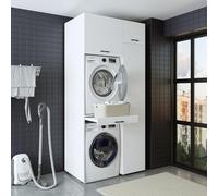 ROOMART Mobile per lavatrice, serie Duo-I, larghezza 112 cm, per asciugatrice e lavatrice, in 3 colori (bianco, V2 HBT: 240 x 112 x 67 cm, 5 ripiani)