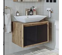 ROOMART • Mobili da bagno • Atlantic • Lavabo in ceramica con mobiletto da 65 cm, 85 cm, 100 cm, colore bianco - rovere antracite • bianco (rovere antracite, 65 cm)